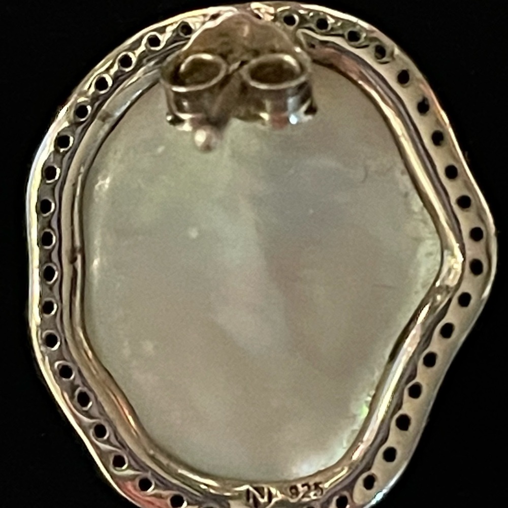 Nadri Sterling Silver 925 Mother of Pearl Halo Stud Earrings | Art Deco Inspired - Picture 7 of 7